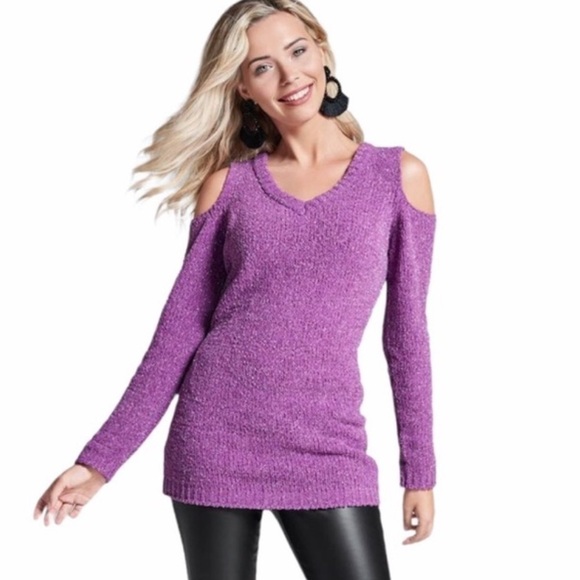 Venus Cold Shoulder Metallic Sweater - Picture 13 of 14